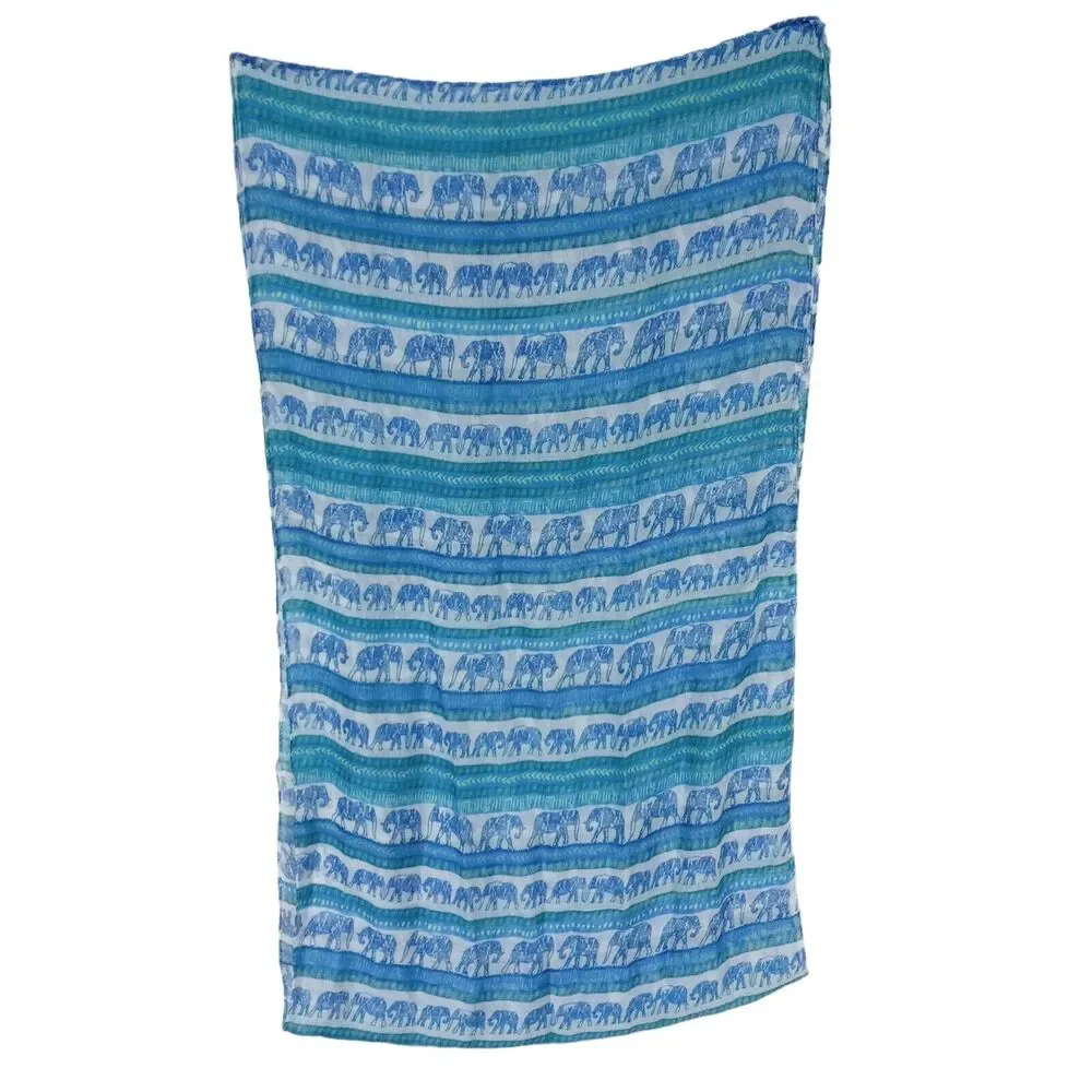 Womens Infinity Scarf Hijab Wrap Blue White Elephant Print Chevron Ikat 35x20